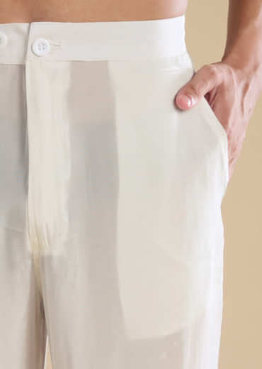 Off White Sequin Kurta and Jacket Set