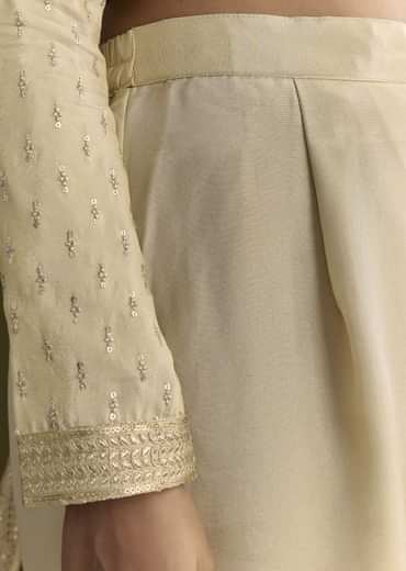 Off White Sequin Zardosi Kurta With Zari Badla Work Border Dupatta