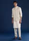 Off White Silk Jacket Kurta Set with Mirror Work
