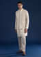 Off White Silk Jacket Kurta Set with Moti Work