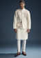 Off White Silk Kurta Jacket Set For Men With Heavy Embroidery