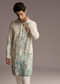 Off White Silk Kurta Set For Men With Botanical Garden Print