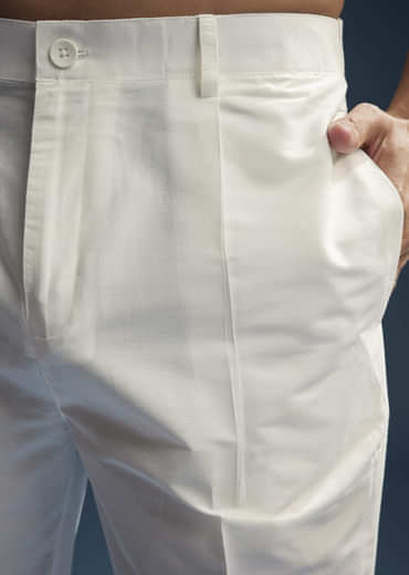 Off White Silk Kurta Set For Men With Resham Embroidery