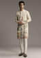 Off White Silk Kurta Set For Men With Scenic Nature Inspired Print