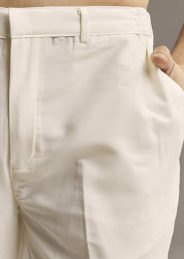 Off White Silk Kurta Set For Men With Scenic Nature Inspired Print