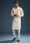 Off White Silk Kurta Set For Men With Zardosi And Aari Work