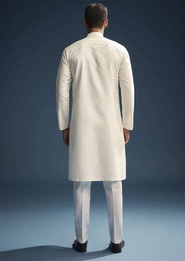 Off White Silk Kurta Set For Men With Zardosi And Aari Work