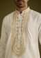 Off White Silk Kurta Set With Mirror Thread Embroidered Yoke