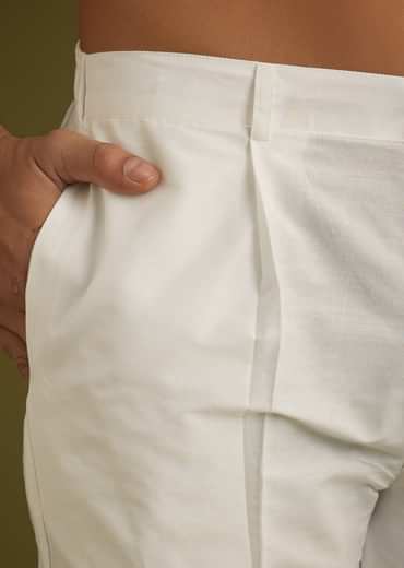 Off White Silk Kurta Set With Mirror Thread Embroidered Yoke