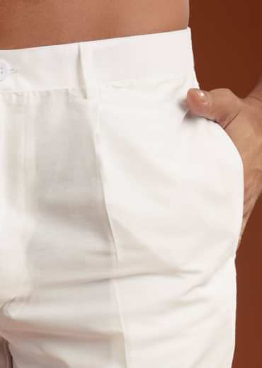 Off White Silk Kurta Set With Mirror Work