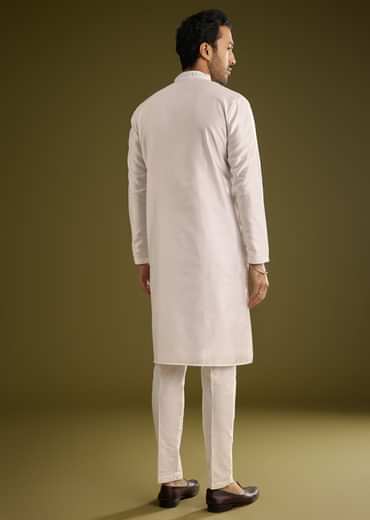 Off White Silk Kurta Set With Thread And Mirror Work