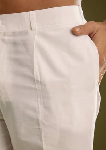 Off White Silk Kurta Set With Thread And Mirror Work