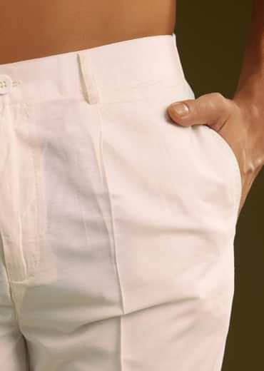 Off White Silk Kurta Set With Warm Coloured Nature Motifs