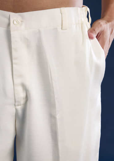 Off White Silk Linen Blend Mens Kurta Set with Dupatta