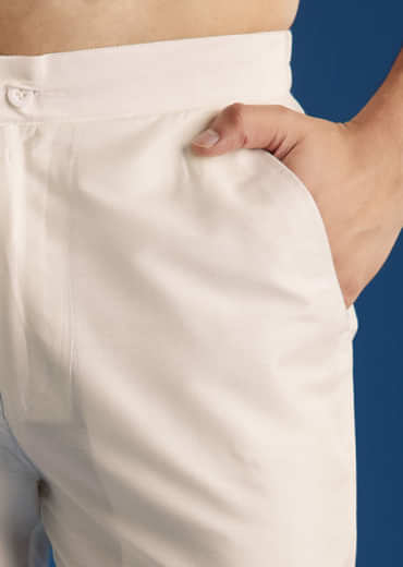 Off White Silk Linen Printed Kurta Set With Threadwork