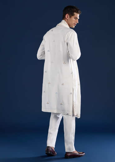 Off White Silk Mens Kurta Set with Dupatta