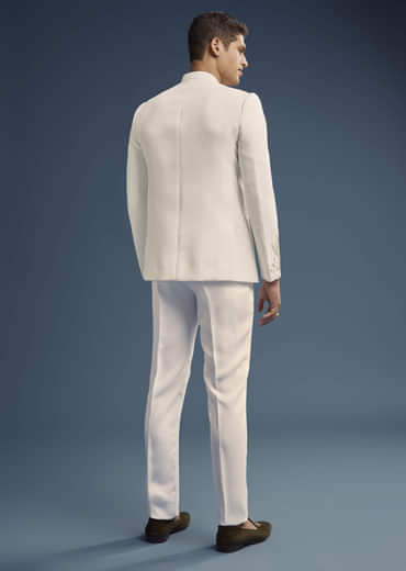 Off White Suiting Fabric Jodhpuri Suit For Men With Heavy Embroidery