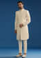 Off White Tussar Groomsman Sherwani Suit With Hand Embroidery