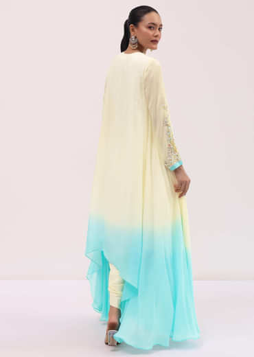 Off White And Blue Georgette Kurta Dhoti