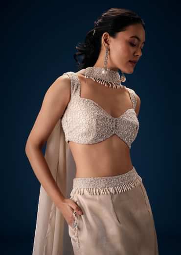 Off White Blouse With Fishcut Lehenga And Choker Dupatta