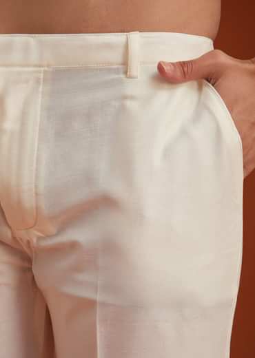 Off White Cotton Silk Jacket Set With Floral Zari Work