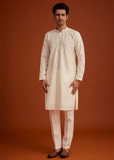 Off White Cotton Silk Jacket Set With Floral Zari Work