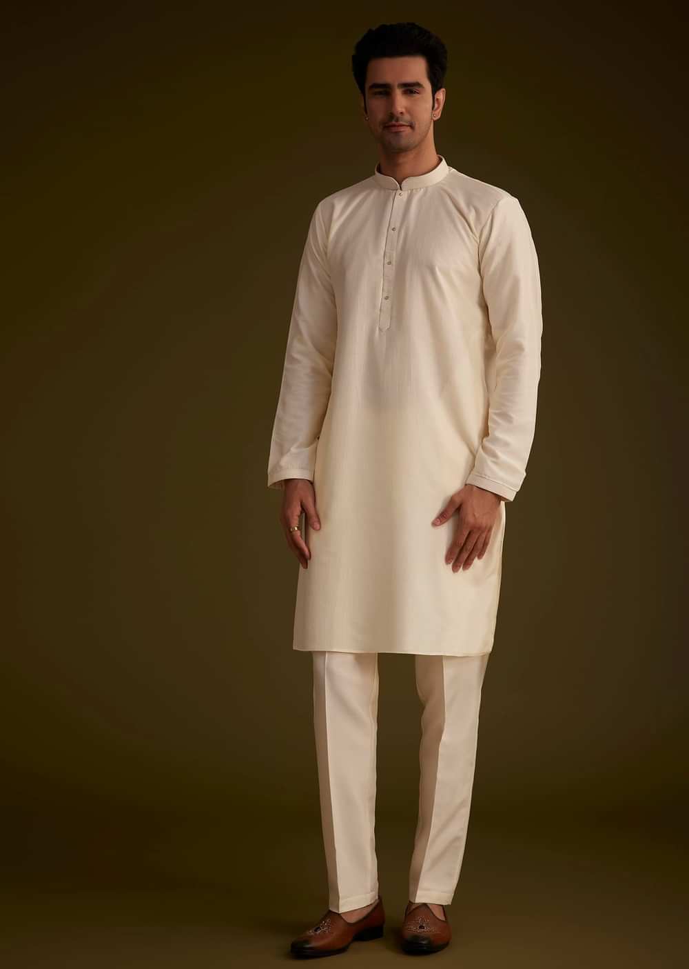 Off White Cotton Silk Jacket Set With Multicolored Floral Embroidery