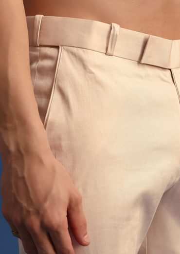 Off White Embroidered Linen Jodhpuri Suit