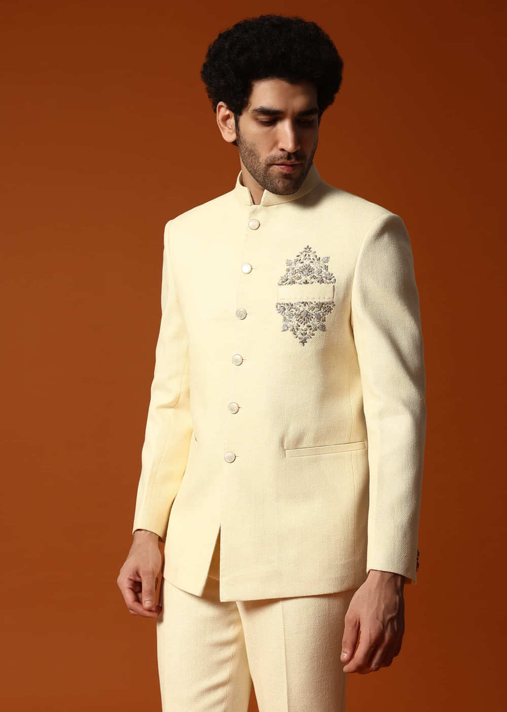 Off White Embroidered Silk Jodhpuri Suit For Men