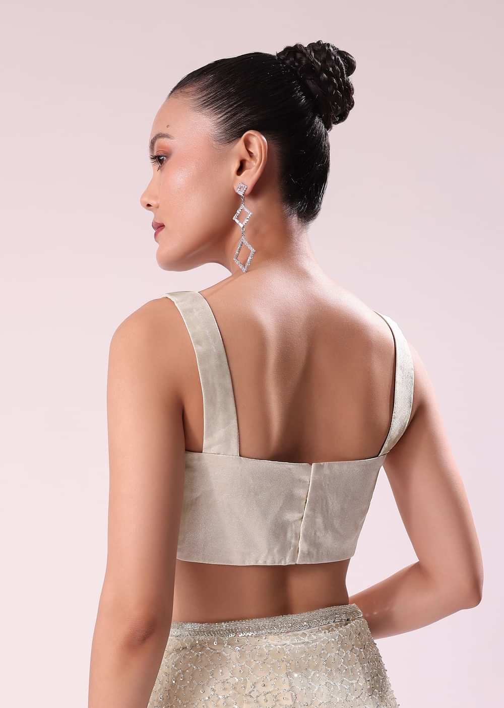 Off White Fancy Sequence Net Saree With Pleated Stitched