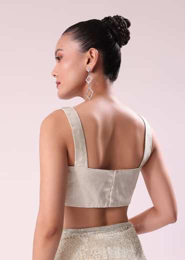 Off White Fancy Sequence Net Saree With Pleated Stitched