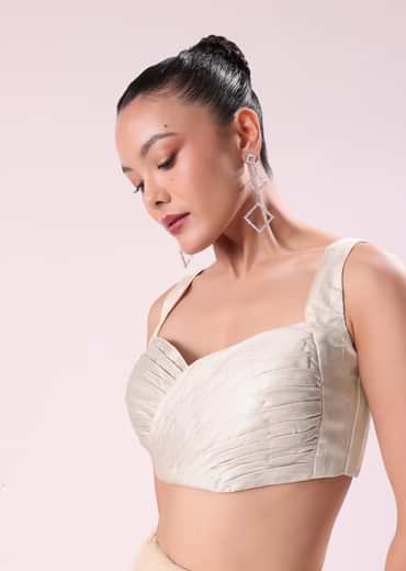 Off White Fancy Sequence Net Saree With Pleated Stitched