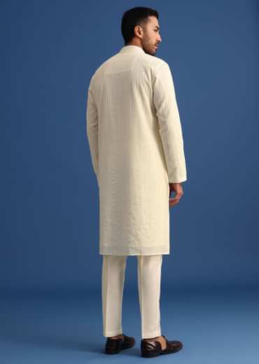 Off White Georgette Embroidered Kurta Set