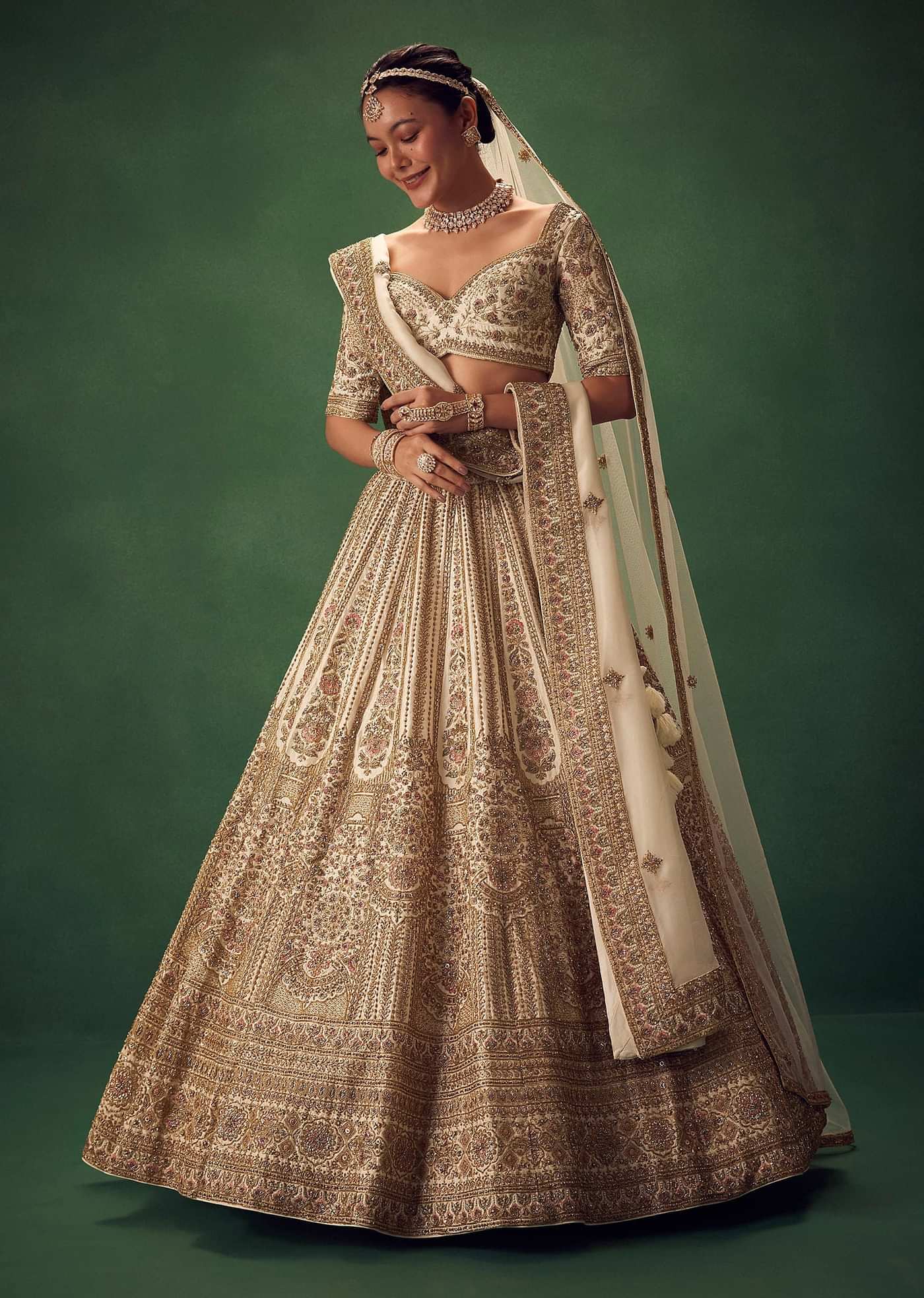 Off White Hand Embroidered Lehenga Set