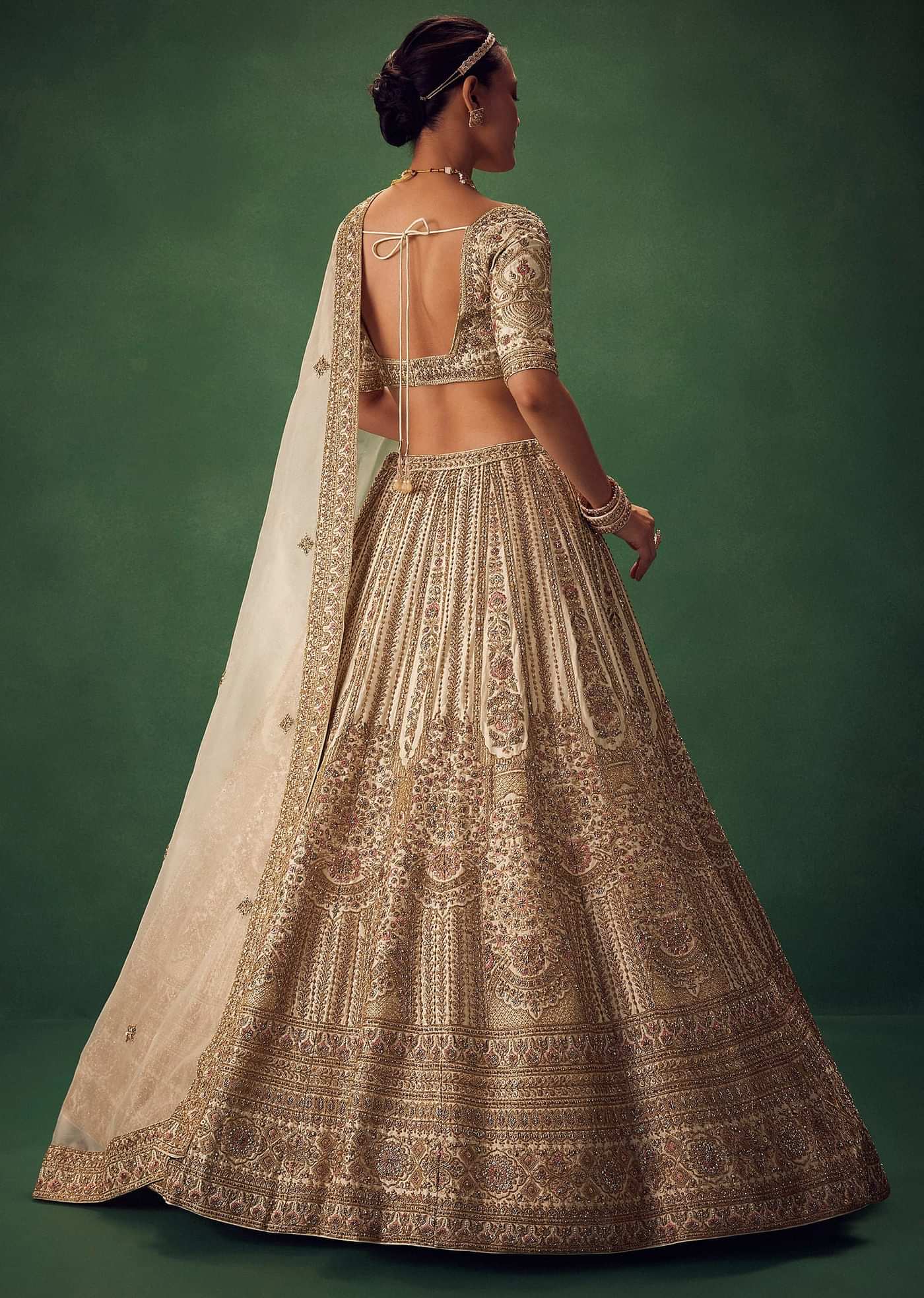 Off White Hand Embroidered Lehenga Set