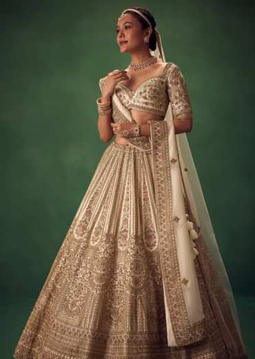 Off White Hand Embroidered Lehenga Set