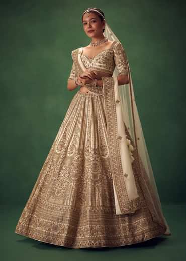 Off White Hand Embroidered Lehenga Set