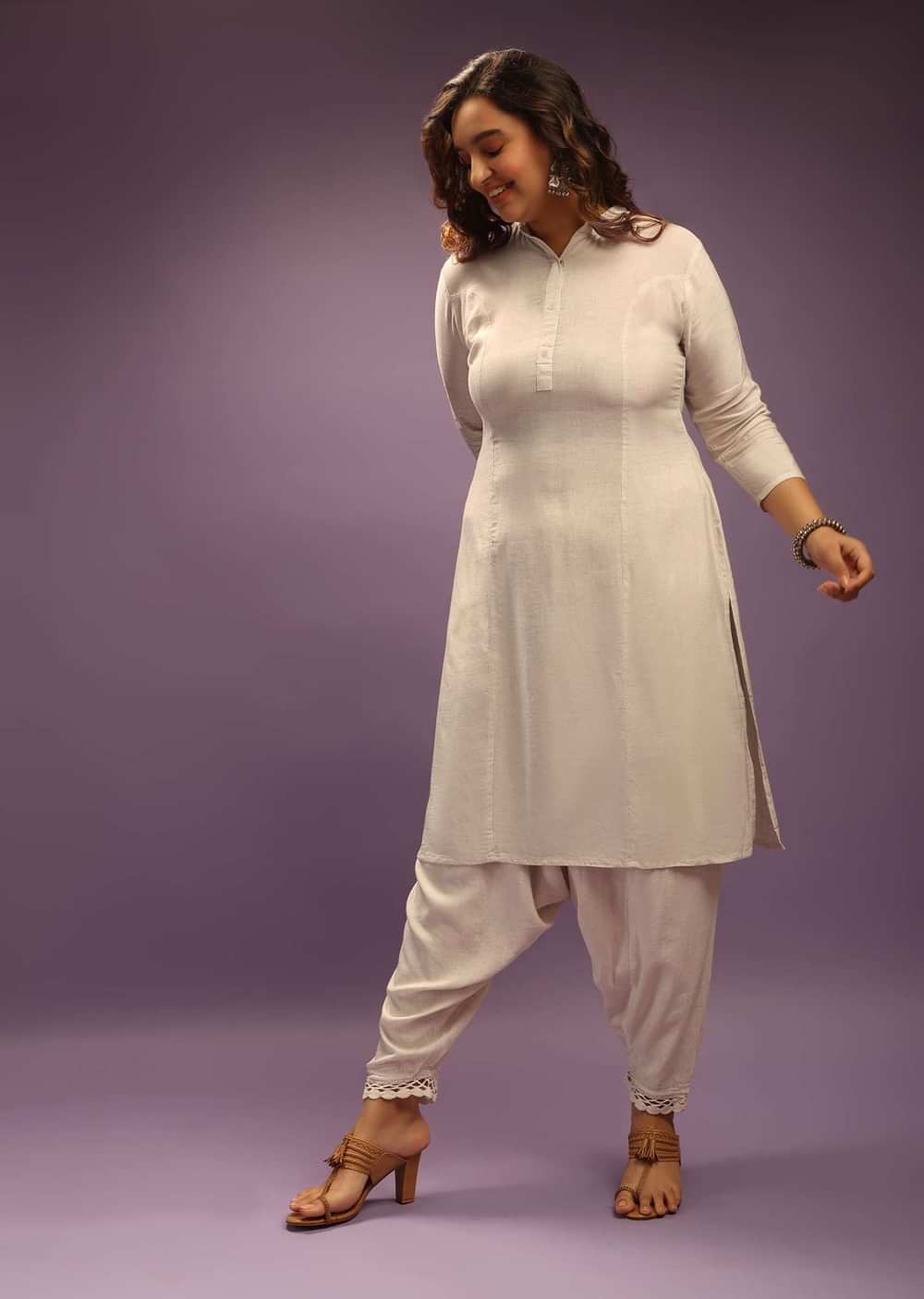 Off White Kurta Set In Cowl Pants Without Dupatta