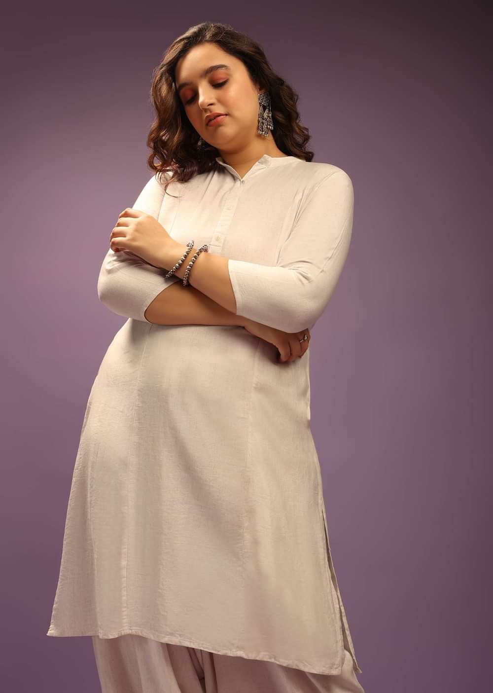 Off White Kurta Set In Cowl Pants Without Dupatta