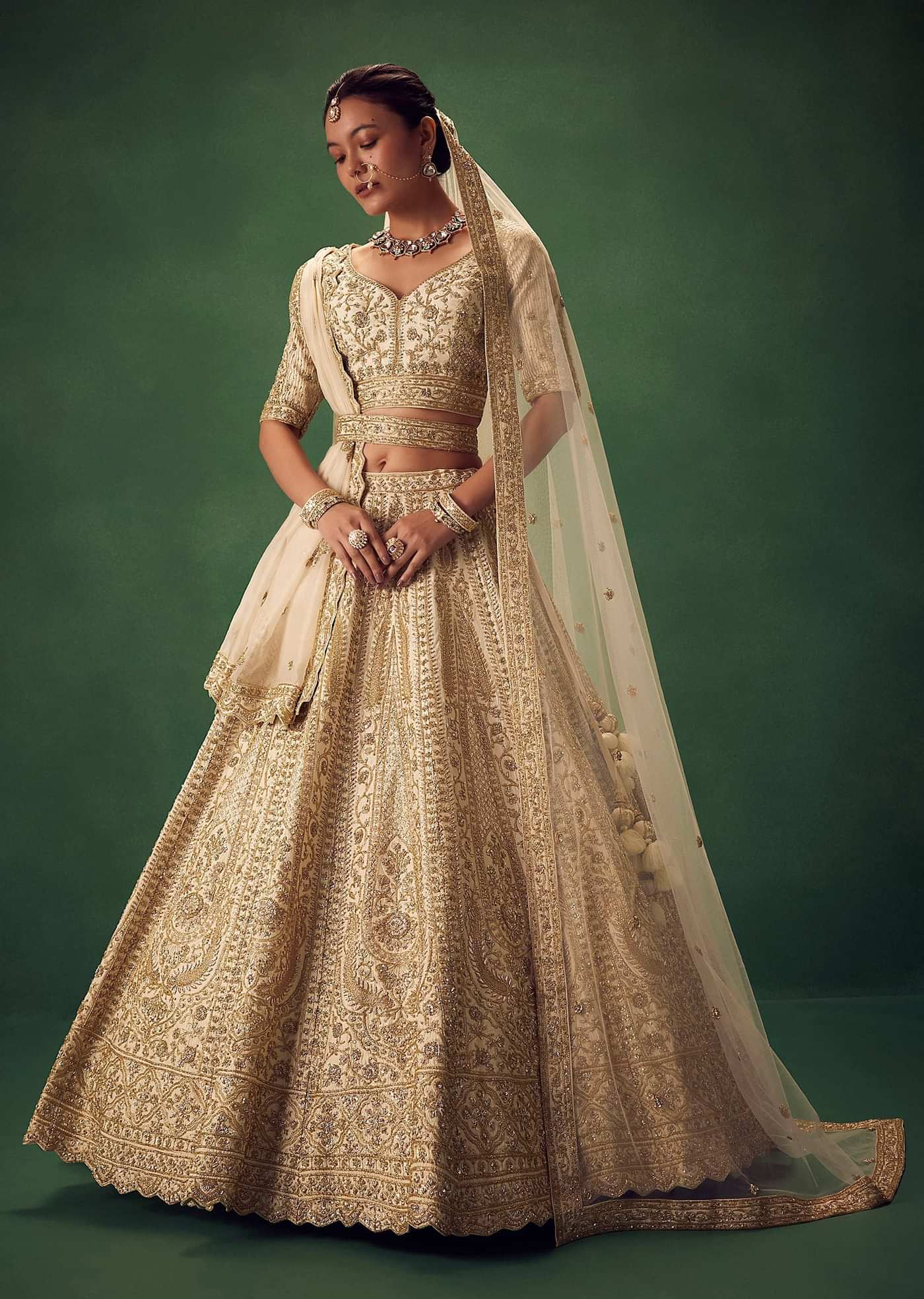 Off White Lehenga Set With Zari And Sequins Work