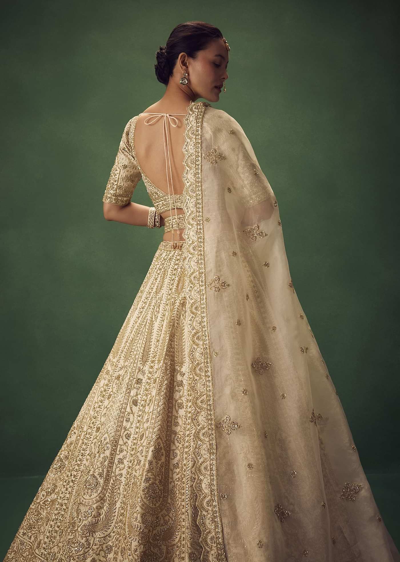 Off White Lehenga Set With Zari And Sequins Work