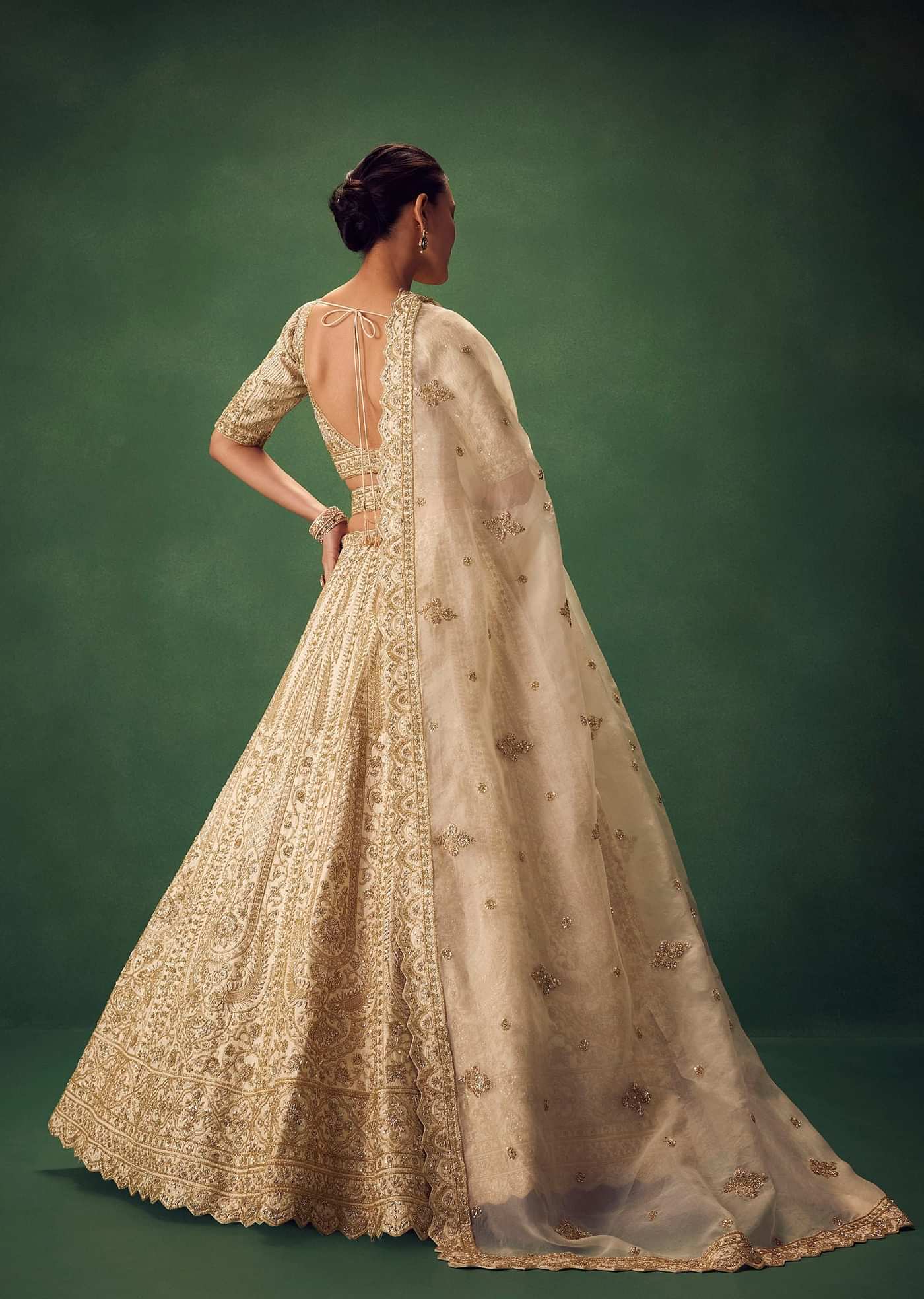 Off White Lehenga Set With Zari And Sequins Work