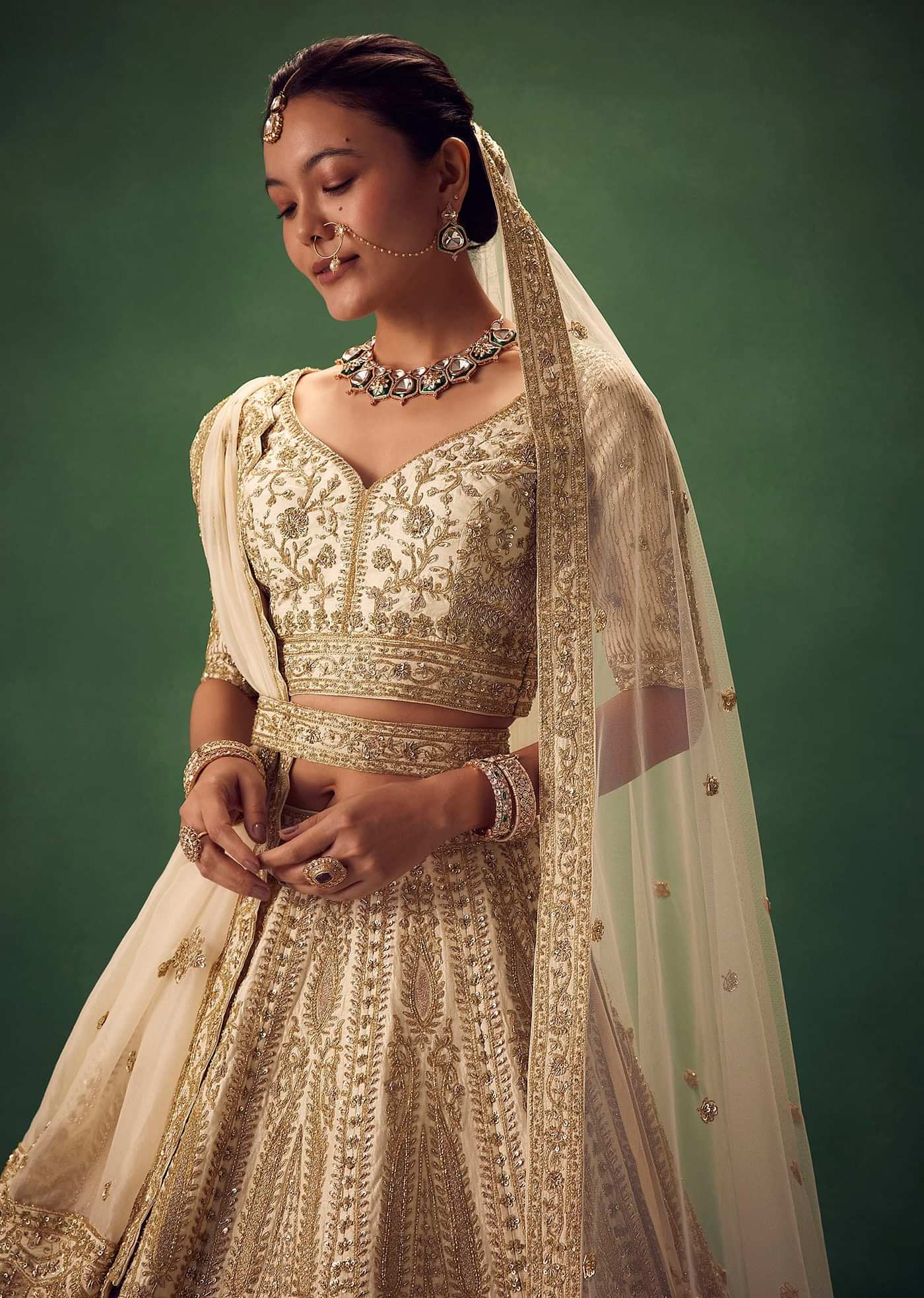 Off White Lehenga Set With Zari And Sequins Work