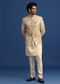 Off White Linen Satin Embroidered Jacket And Kurta Set