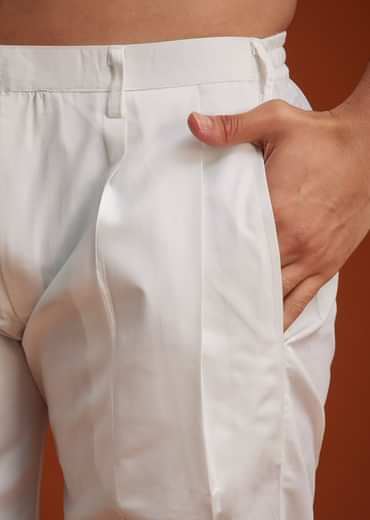 Off White Linen Silk Jacket Set With Zari And Mirror Work