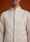 Off White Linen Silk Jacket Set With Zari And Mirror Work