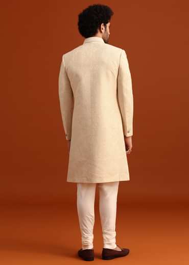 Off White Moonga Silk Embroidered Sherwani Set