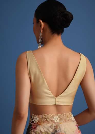 Off White Organza Floral Printed Saree With Embroidered Border