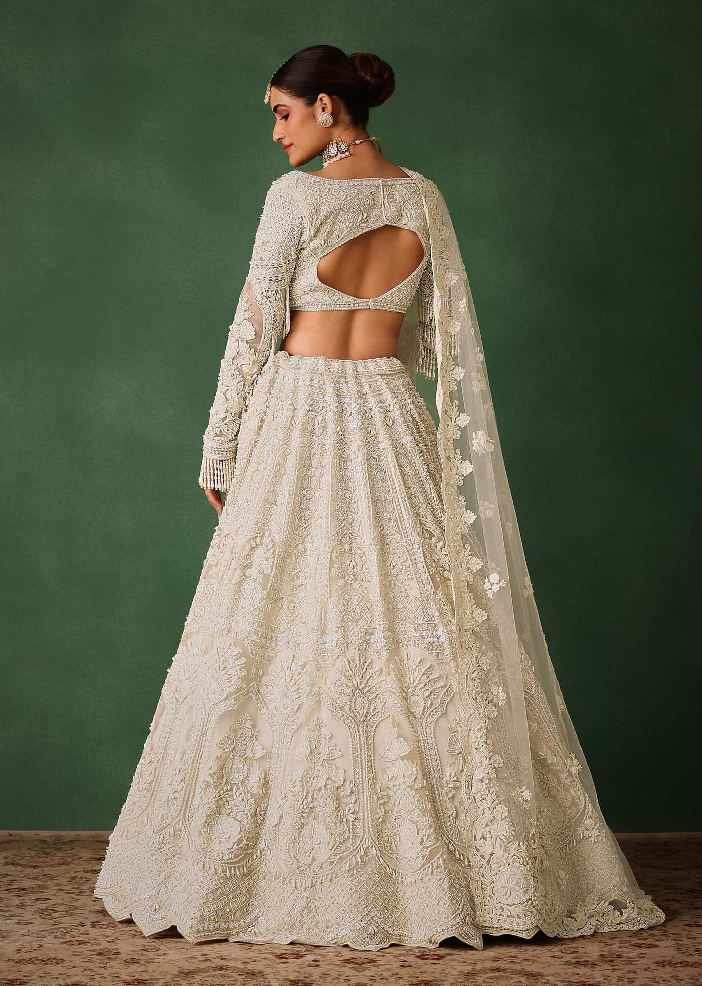 Off White Pearl Embroidered Lehenga Set With Dupatta