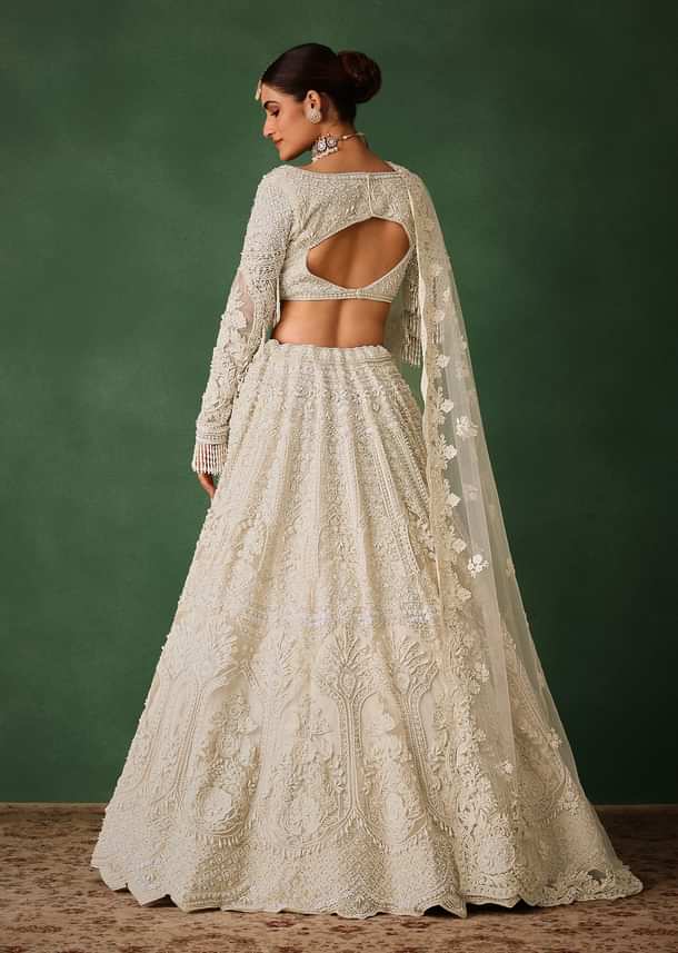 Off White Pearl Embroidered Lehenga Set With Dupatta